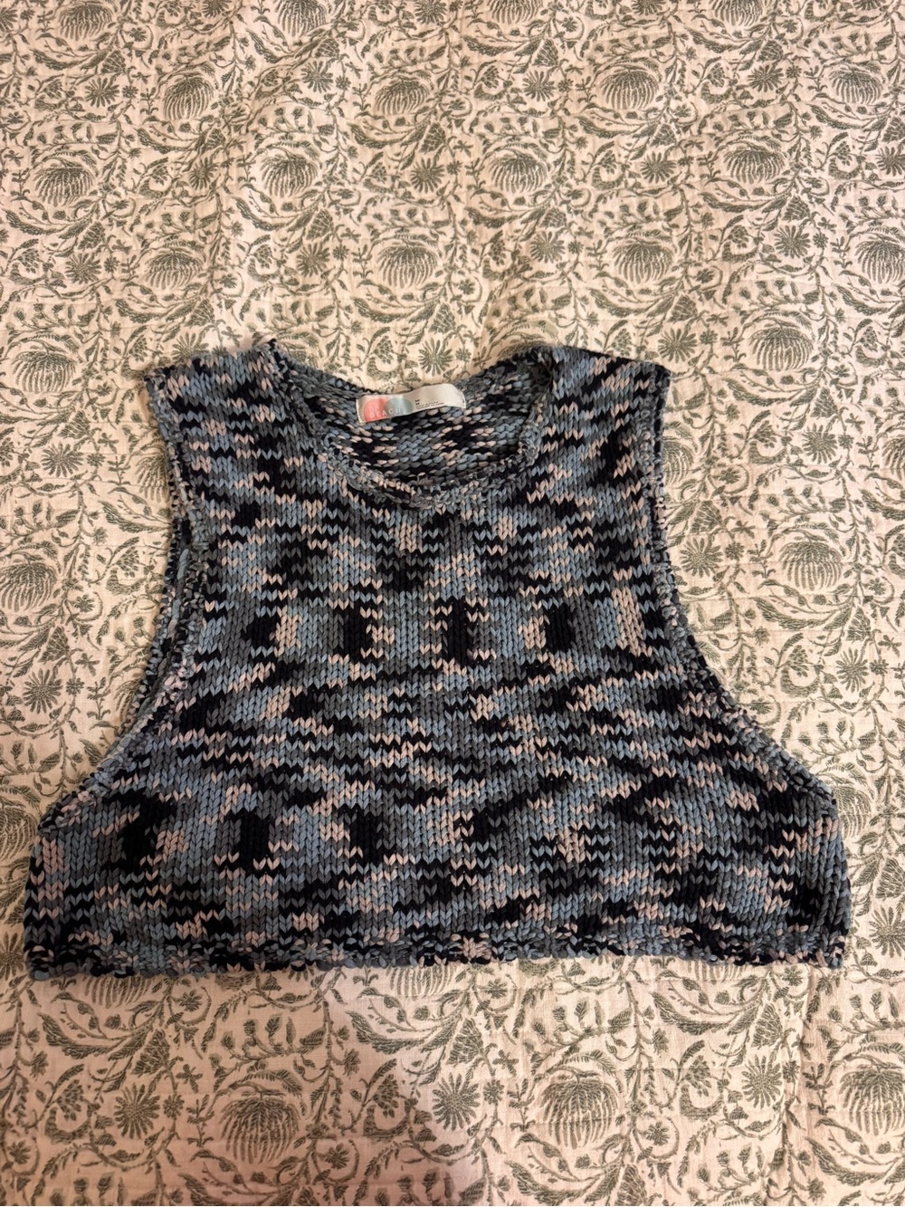 Free People Blue and Black Knit Cropped Tank